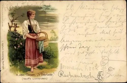 Präge Litho A. van Riesen, 's Bärbele, Hauffs Lichtenstein, Das Bärbele vom Schloss