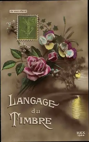 Ak Langage du Timbre, Rosen, Bumenstrauß