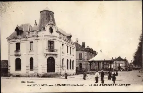 Ak Saint Loup sur Semouse Haute Saône, Caisse d'Epargne et Kiosque