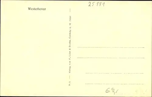 Ak Westerhever Nordfriesland, Kirche, Totalansicht, Siekhof und Wogemannsburg