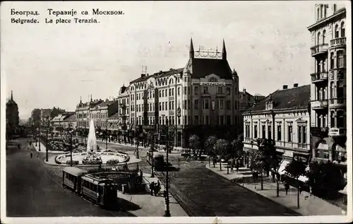 Ak Belgrad Beograd Serbien, Place Terazia, Straßenbahn