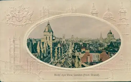 Präge Passepartout Ak London City England, Birds Eye View from Strand