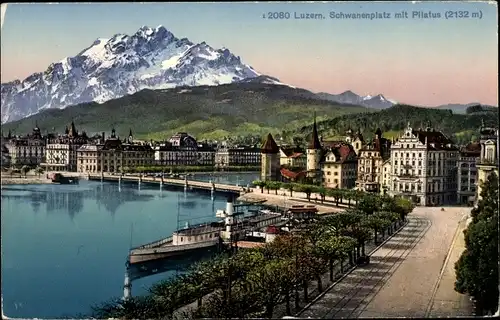 Ak Luzern Stadt Schweiz, Schwanenplatz mit Pilatus