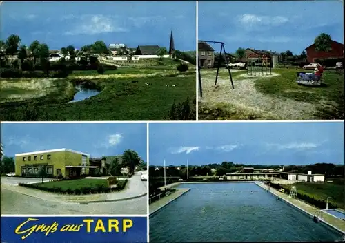 Ak Tarp in Schleswig Holstein, Spielplatz, Freibad, Geschäft, Totale