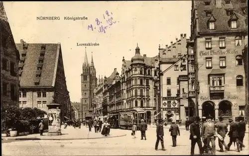 Ak Nürnberg in Mittelfranken, Königstraße, Lorenzkirche
