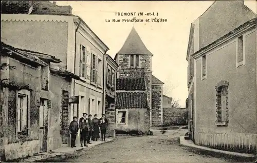 Ak Tremont Maine et Loire, La Rue Principale et l'Eglise