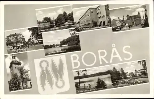 Ak Borås Schweden, Stadtpartie mit Kirche, Partie am Wasser