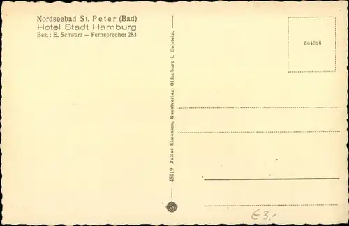 Ak Nordseebad Sankt Peter Ording, Hotel Stadt Hamburg, Speisesaal