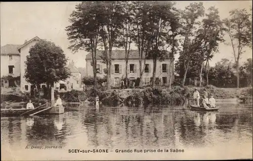 Ak Scey sur Saone Haute Saône, Grande Rue prise de la Saone