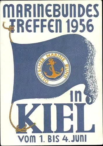 Ak Kiel in Schleswig Holstein, Marine Bundestreffen 1956, Fahne, Anker