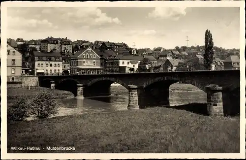 Ak Wilkau Haßlau in Sachsen, Blick auf den Ort, Muldenbrücke
