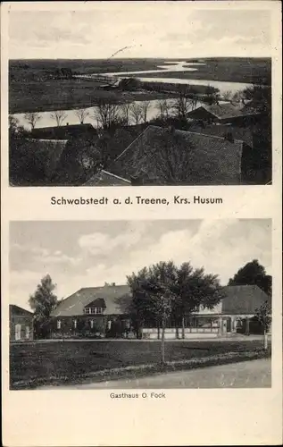 Ak Schwabstedt in Schleswig Holstein, Panorama vom Ort, Gasthaus O. Fock, Außenansicht