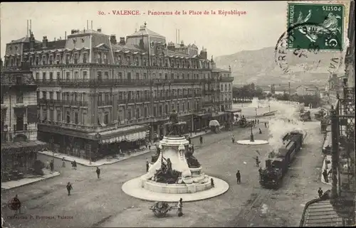 Ak Valence Drôme, Panorama de la Place de Republique