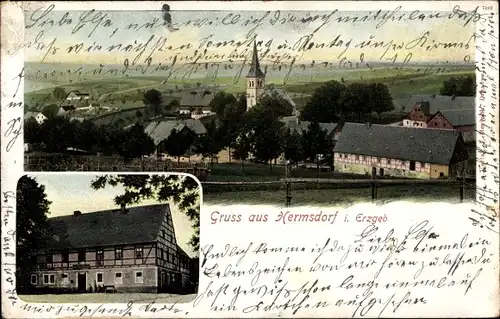 Ak Hermsdorf im Osterzgebirge, Kirche, Panorama