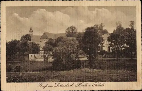 Ak Dittersbach Frauenstein im Erzgebirge, Kirche, Schule