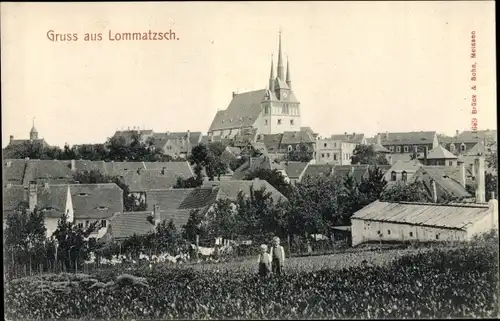 Ak Lommatzsch in Sachsen, Panorama, Kirche