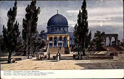 Künstler Ak Perlberg, F., Jerusalem Israel, Omarmoschee, Tempelplatz