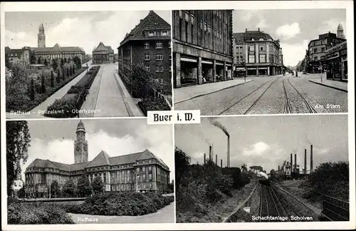 Ak Buer Gelsenkirchen im Ruhrgebiet, Am Stern, Schachtanlage Scholven, Rathaus, Oberlyzeum