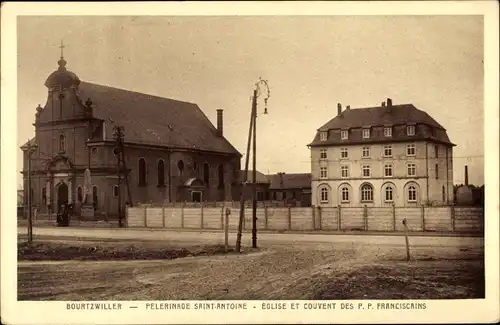 Ak Burtzweiler Mulhouse Mülhausen Elsass Haut Rhin, Pelerinage Saint Antoine, Eglise, Couvent