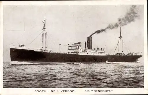 Ak Frachtschiff SS Benedict, Booth Line Liverpool