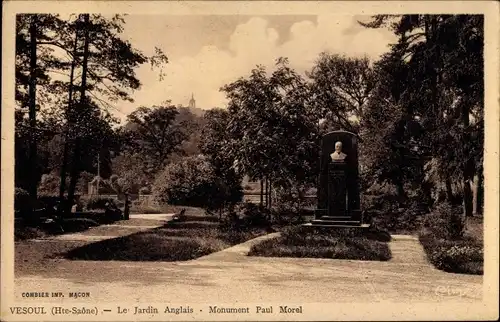 Ak Vesoul Haute Saône, Jardin Anglais, Monument Paul Morel