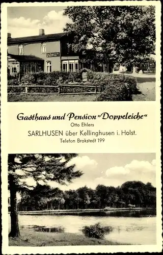 Ak Sarlhusen in Schleswig Holstein, Gasthof Doppeleiche, Uferpartie