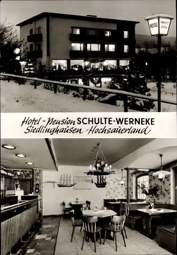 Ak Siedlinghausen Winterberg im Sauerland, Hotel Pension Schulte Werneke, Winteransicht