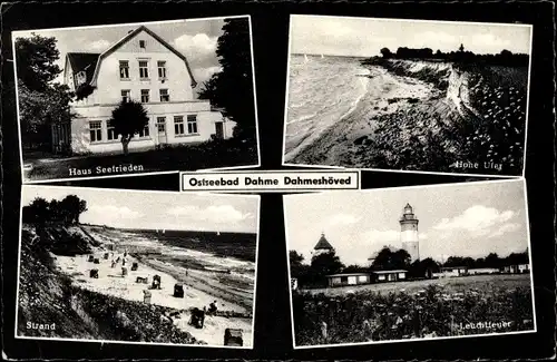 Ak Ostseebad Dahmeshöved Dahme in Holstein, Strand, Haus Seefrieden, Leuchtturm