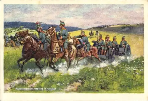 Künstler Ak Vosges, Knötel, R, Deutsche Soldaten, Kaiserzeit, MG Abteilung