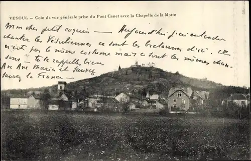 Ak Vesoul Haute Saône, Vue générale, prise du Pont Canet avec la Chapelle de la Motte