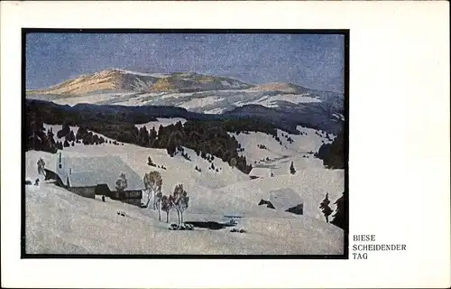 Künstler Ak Biese, C., Scheidender Tag, Blick auf den Ort, Winterlandschaft