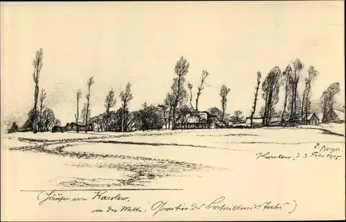 Künstler Ak Berger, E., Karolew, Quartier des Bataillonsstabs, 1915, Bäume