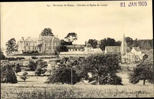 Ak Dreux Eure et Loir, Chateau et Eglise de Louye