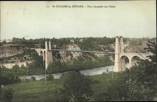 Ak Saint Nazaire en Royans Drome, Pont suspendu sur l'Isere