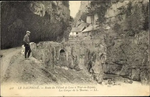 Ak Pont en Royans Isère, Route du Villard de Lans, Les Gorges de la Bourne