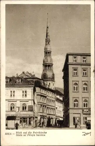Ak Riga Lettland, Blick auf die Petrikirche