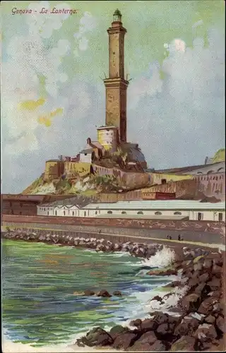 Künstler Ak Genova Genua Liguria, La Lanterna, Leuchtturm