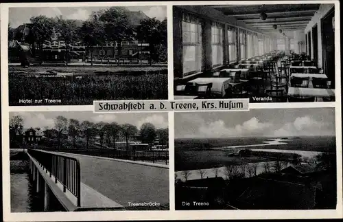 Ak Schwabstedt in Schleswig Holstein, Hotel zur Treene, Veranda, Treenebrücke