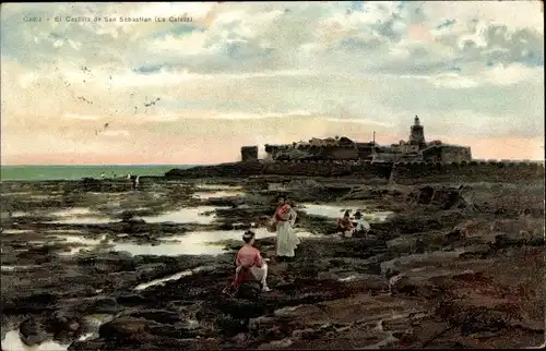 Künstler Ak Cádiz Andalusien, El Castillo de San Sebastian, la Caleta