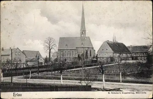 Ak Erlau in Sachsen, Blick zur Kirche