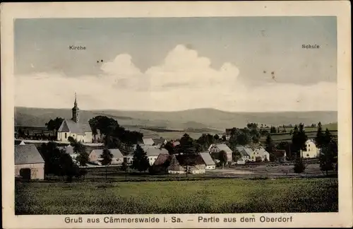 Ak Kämmerswalde Cämmerswalde Neuhausen im Erzgebirge, Partie aus dem Oberdorf, Kirche, Schule