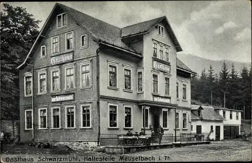 Ak Meuselbach Schwarzmühle Schwarzatal in Thüringen, Gasthaus zur Schwarzmühl