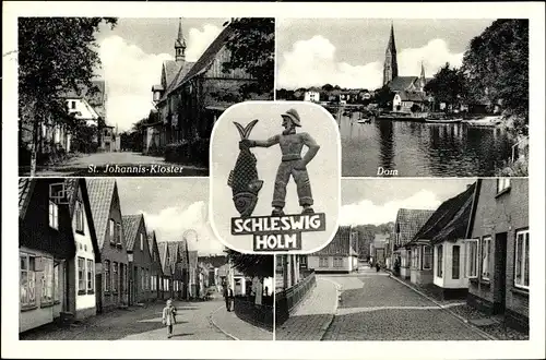 Ak Holm Schleswig in Schleswig Holstein, St. Johannis Kloster, Dom, Straßenpartie