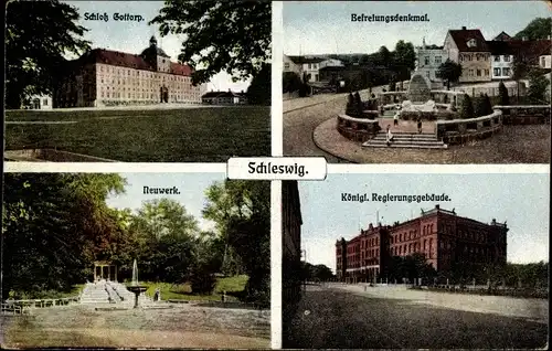 Ak Schleswig in Schleswig Holstein, Schloss Gottorp, Neuwerk, Befreiungsdenkmal, Regierungsgebäude