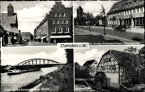 Ak Dorsten in Westfalen, Lippestraße, Evangelische Kirche, Kreissparkasse, Kolpingshaus, Winksmühle