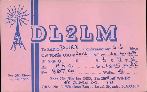 QSL Karte Longton West Midlands, T L Davies, G3DYB to DL1KE, Amateurfunk