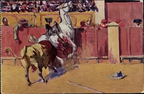 Künstler Ak Bertuchi, M., Stierkampf in der Arena, Pferd