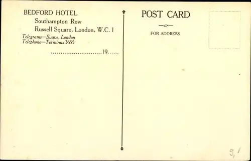 Ak London City England, Bedford Hotel, Southampton Row, Russell Square