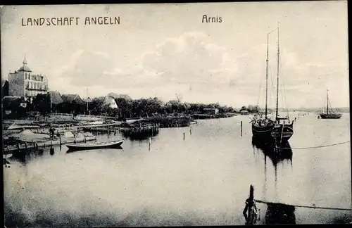 Ak Bad Arnis an der Schlei, Flusspartie, Segelschiff