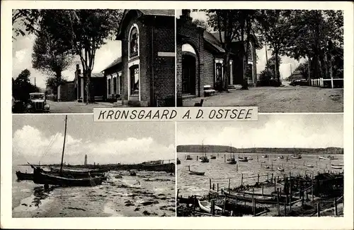 Ak Kronsgaard in Schleswig Holstein, Albrechts Gasthof, Strandpartie, Boote